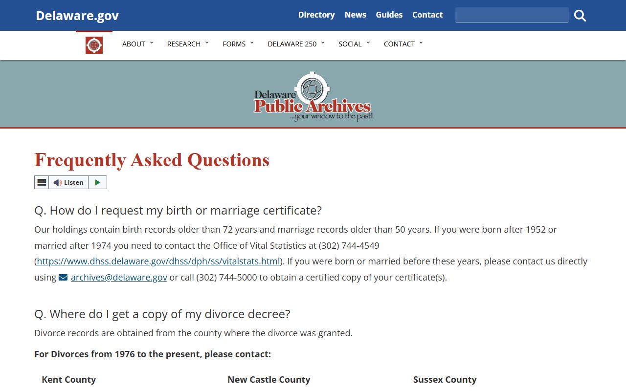 Dover Delaware Public Archives Dissolution Of Marriage FAQ