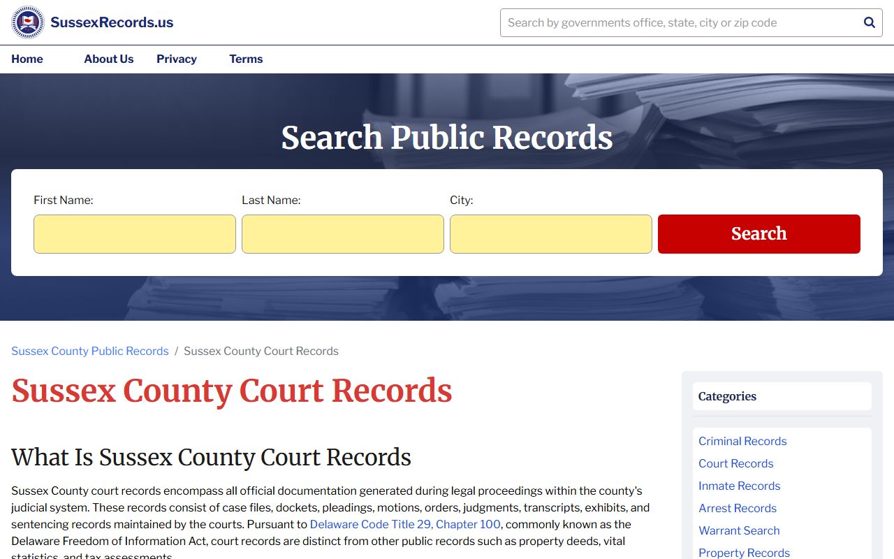 Sussex County Dissolution Of Marriage court records overview