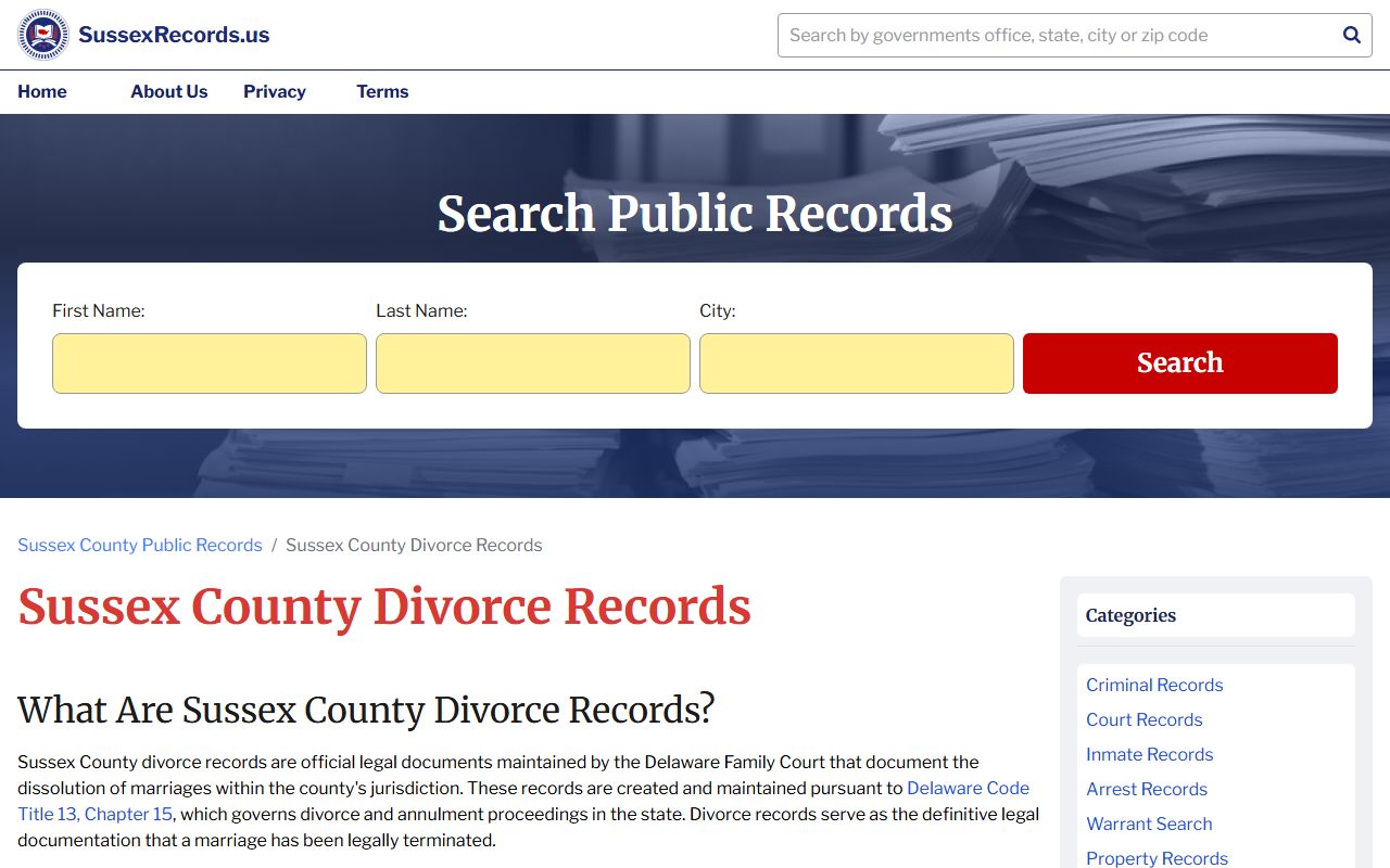 Sussex County Dissolution Of Marriage records guide