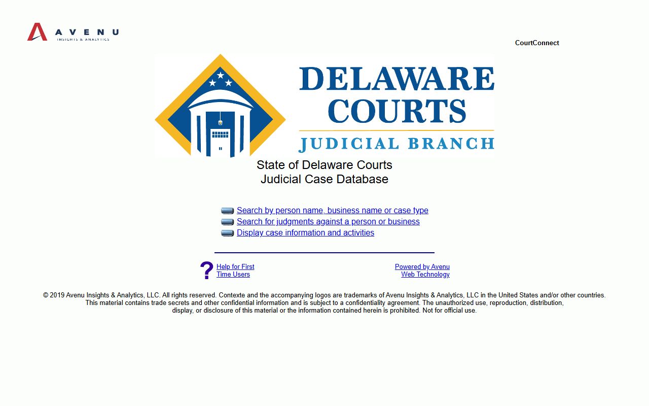Delaware CourtConnect portal for Dissolution Of Marriage case search