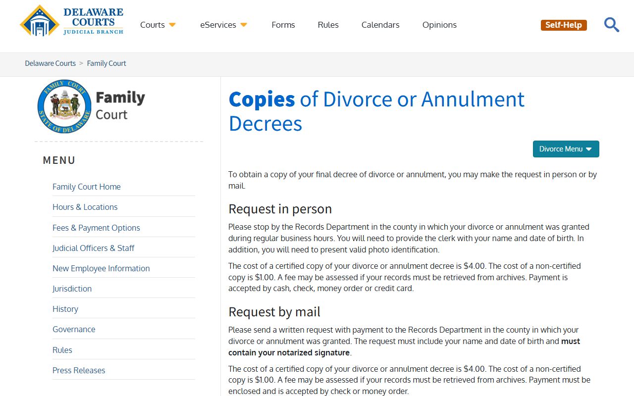 Delaware Dissolution Of Marriage decree copies page