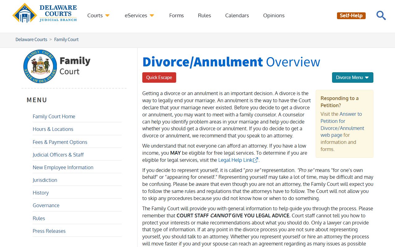 Delaware Dissolution Of Marriage Family Court portal