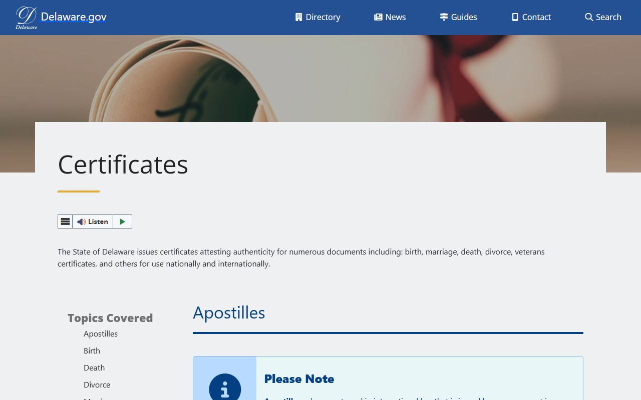 Delaware State Certificates guide for Dissolution Of Marriage